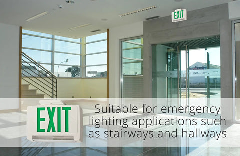 LED Exit And Emergency Light Bar Combo Fixture With Back Up Ni-Cd Battery, Green Letters, Ultra Bright LEDs, Remote 3W Lighting Capability, 6 Inch High Letters With 3/4 Inch Stroke, Modern Compact Design For Clear Exit Guidance