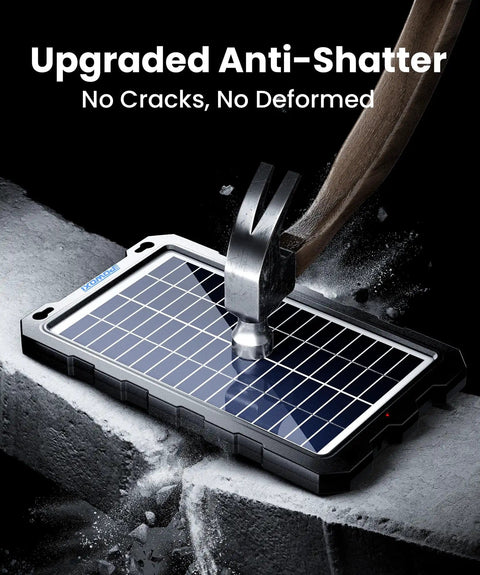 Upgraded 7.5W 12V Solar Battery Trickle Charger And Maintainer Kit with hammer testing anti-shatter durability on solar panel