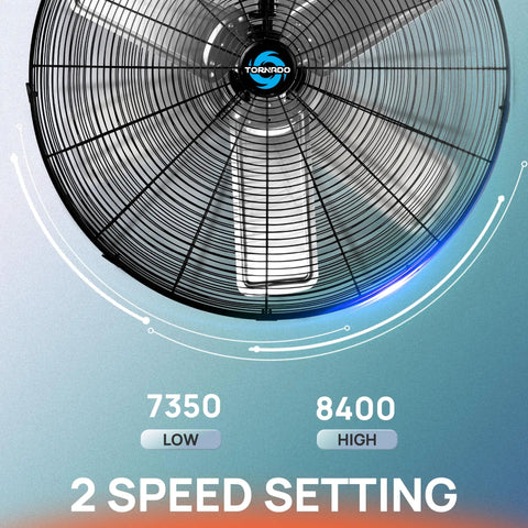 Top view of 30 Inch High Velocity Wall Mount Fan For Industrial And Commercial Use Oscillating 2 Speed Delivers Up To 8400 CFM 1100 RPM