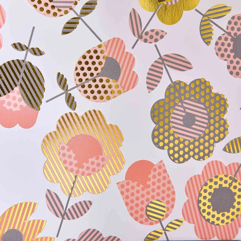 Close-up of floral tulip pattern on Two Pack 9 Inch Flower Gift Bags With Tissue Paper Featuring Tulip Floral Design Perfect For Mother's Day Gifts Birthdays Bridal Showers Easter And More Gift Wrapping Made Easy.