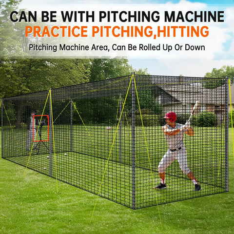 Backyard Batting Cage 30ft By 12ft By 8ft For Baseball And Softball With Pitching Machine Hole, player batting inside cage