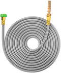 Coiled Stainless Steel Garden Hose With 4 Function Brass Nozzle 25 Ft No Kink Metal Hose For Heavy Duty Watering And Cleanup