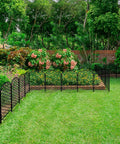 Arched Decorative Garden Fence Set Of 10 Panels With 24 Inch High Clearance, 13 Inch Wide Each, 10.8 Feet Long Total, Rustproof Metal Yard Border shown installed in garden.