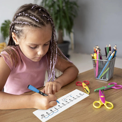 Child using Double Sided Dry Erase Number Line Lapboard 4x12 Inch for Students, 0-10 On One Side, 0-20 On The Other, Classroom Must-Have