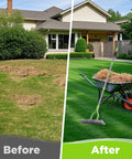 Before and after using 15 Inch Thatching Rake For Lawns With 5 Foot Handle Beefy Heavy Duty Dethatcher Rake With Adjustable Head