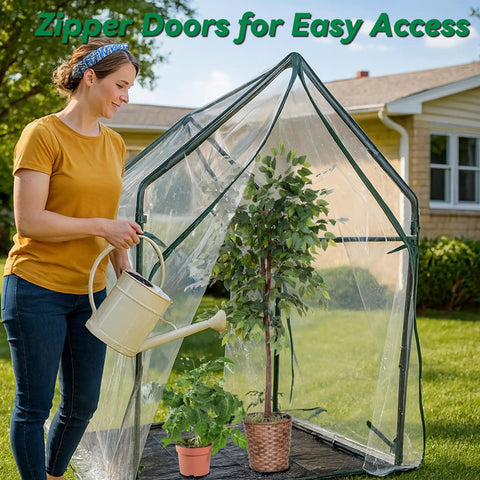 Portable Mini Greenhouse With Waterproof Base And Sturdy Metal Frame, Ready For Indoor Or Outdoor Use, Tall Vertical Design For Tall Plants, Deck Friendly 36 By 36 Inch Footprint, 59.5 Inch Tall