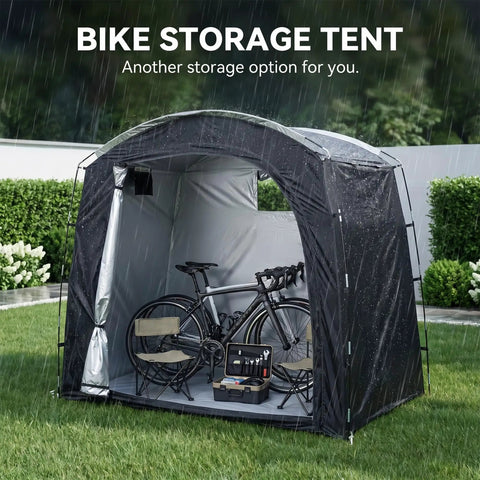 Mega Roomy Outdoor Bike Storage Tent Shed 82 By 59 By 73 Inch Portable Waterproof 210D Oxford PU4000 with bikes inside