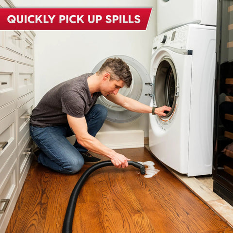 Man using Beast All In One Wet Dry Vacuum With Detachable Blower 6 Gallon 5 Peak HP 70 CFM Suction 190 MPH Blower Easy One Hand Release
