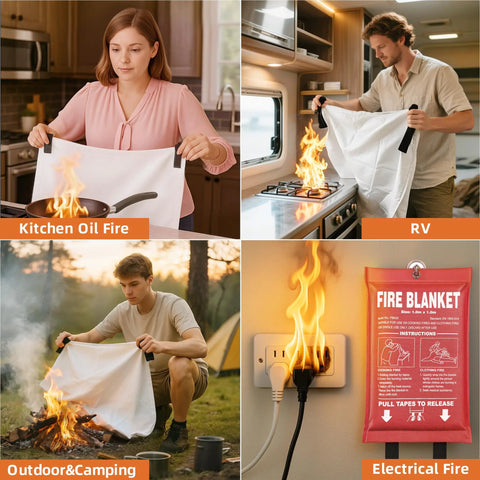 4 Pack 40 By 40 Inch Fire Blankets Fiberglass CE Certified Emergency Fire Suppression For Home Kitchen RV Grill And Fireplace