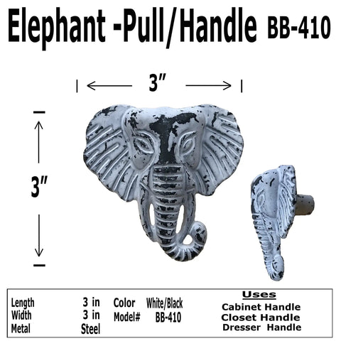 Dope 3 Inch Elephant Head Cabinet Knob Handle Pull For Gate Drawer And Cabinet In Black White Finish Decorative Wrought Iron