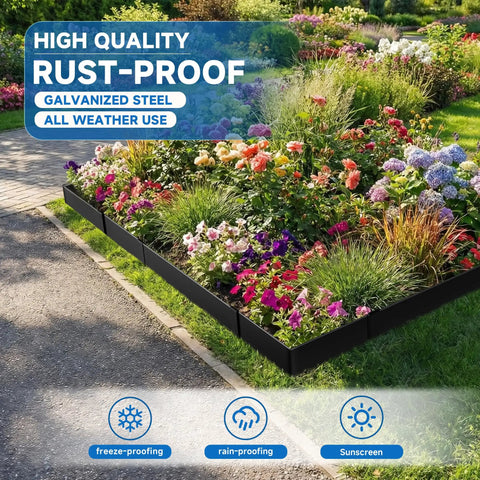 Garden with No Dig Galvanized Steel Landscape Edging Kit, 20 Feet Total In 6 Pieces, 8x40 Inches, Black Powder Coated, Rustproof Border