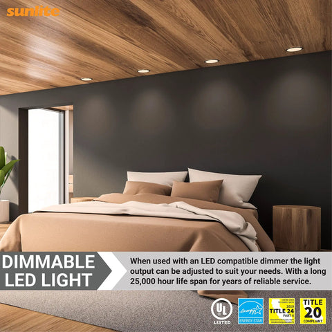 Bedroom with recessed lighting showcasing LED PAR38 Long Neck Spotlight Bulb 15W (100W Halogen EQ), dimmable, Energy Star Certified.