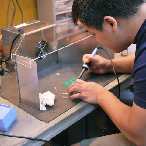 Portable Benchtop Solder Fume Extractor For Soldering Jewelry Making And Crafting With ESD Safe Base And Optional Wings in use