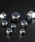 Top Shelf M6 X 1.0mm Nylon Insert Hex Lock Nuts 50 Piece Bulk With Rust Proof 304 Stainless Steel And Crisp Bright Finish in various sizes.