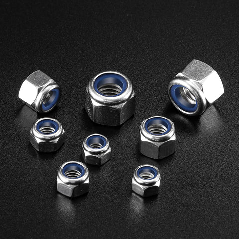 Top Shelf M6 X 1.0mm Nylon Insert Hex Lock Nuts 50 Piece Bulk With Rust Proof 304 Stainless Steel And Crisp Bright Finish in various sizes.