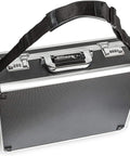 Medium Aluminum Hard Case With Pre Cut Foam For Easy Travel And Storage Of Drones And Gear For DJI Mavic Series Autel Evo Ryze Tello And More Built Tough For Real World Travel displayed with shoulder strap.