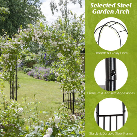 Sturdy Metal Garden Arch For Outdoor Entry And Wedding Backdrop Seven Point Two Foot Arbor For Climbing Plants Flowers And Vines in garden