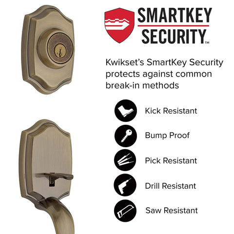 Antique Brass Front Door Lock Set With Deadbolt Exterior Handleset And Interior Knob Pick Resistant SmartKey Rekey Security