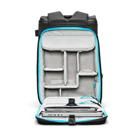 City Commuter Camera Backpack With 18 Liter Rolltop Closure, Dedicated Mirrorless Camera Rear Compartment, Padded Laptop And Tablet Sleeves, Rugged