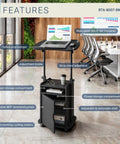 Adjustable Laptop Cart With Storage Rolling Mobile Workstation Desk With Cabinet Shelf And Locking Wheels for office use