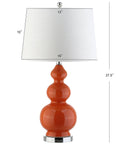 Coral Modern Ceramic Gourd Table Lamp With White Linen Drum Shade, 27.5 Inch Tall, LED Bulbs Included, Energy-Saving Bedroom Nightstand