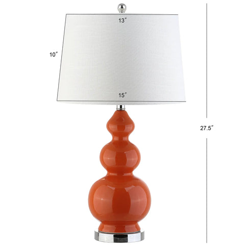 Coral Modern Ceramic Gourd Table Lamp With White Linen Drum Shade, 27.5 Inch Tall, LED Bulbs Included, Energy-Saving Bedroom Nightstand