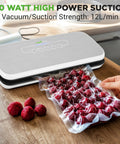 No Fuss Automatic Food Vacuum Sealer For Easy Meal Prep And Fresh Storage sealing strawberries, LED touch control visible