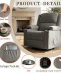 Product details of Ultimate 360 Degree Swivel Rocker Recliner with seat, USB, cup holders, storage pockets, grey in living room