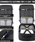 Open Under Seat Travel Backpack For Men And Women Airline Approved Personal Item Fits 15.6 Inch Laptop 30L Carry On Bag showing compartments