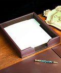 Premium Bonded Leather Desktop Letter Tray Organizer for Your Desk with Luxury Letter Holder and Paper Organizer in Dark Brown.