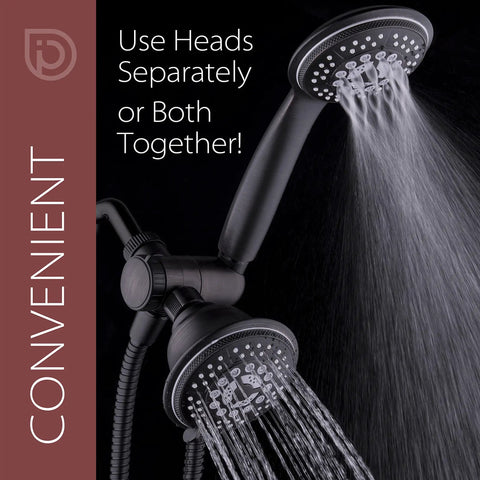 Handheld And Rain Shower Combo With 4 Inch Face High Pressure 24 Function Patterns Dual 2 In 1 Shower Head System Stainless Steel Hose