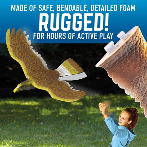 Soaring Hawk Glider Kit With 33 Inch Wingspan for realistic bird flight launched by child, detailed feathers visible