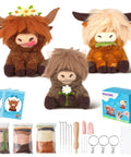 Awesome Three Pack Needle Felting Kit For Beginners With Wool Felt Tools Foam Pad Wooden Handle And Included Needles Finger Cots Instructions And Highland Cow Keychains For DIY Home Decor And Party Crafts.