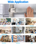 Badass Commercial Door Push Panic Bar with Stainless Steel Lever Handle 31 Inch Exit Device shown in various applications like schools, hospitals.