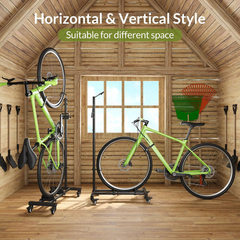 Vertical Bike Stand With Easy Rolling Wheels And Adjustable Height For 29 Inch Wheels, Space Saving Freestanding Bike Rack for garage storage