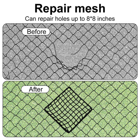 Before and after repair image using 6 Pack Universal Sports Net Repair Kit With 100 Nylon Zip Ties And 20x20cm Net Patches