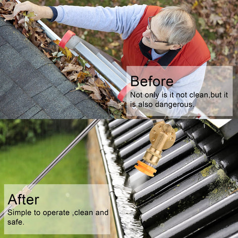 FIXFANS pivoting gutter cleaner attachment for pressure washer, 1/4-inch quick-connect, brass, 240-degree, 4500 PSI