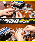 Hands assembling V8 Engine Model Kit For Teens And Adults Build Your Own Realistic Mini V8 With Visible Combustion Chambers.