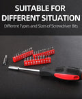 Close-up of Must Have Essential Home Tool Set Kit with various screwdriver bits and handle, compact and rust-resistant.