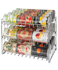 Three Tier Chrome Steel Can Organizer Holds Thirty Six Cans For Pantry Or Cabinet Slick Sturdy Freestanding Rack With Easy Access, showing organized cans.