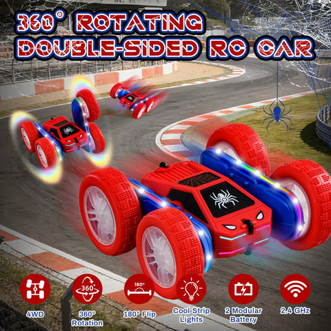Remote Control Spider Car 4WD With 360 Degree Flips Double Sided Drift Monster Truck Style LED Lights on racing track