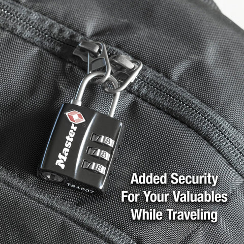 TSA Approved Luggage Lock With Wide Lock Body And Thin Steel Shackle, Resettable 3-Digit Combination, Zipper Lock For Backpacks And Suitcases