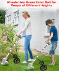 Heavy Duty String Trimmer Support Wheel With 20 Inch Adjustable Height takes strain off backs for various heights while trimming in garden.