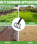 Long Hand Cultivator With Telescopic Handle showcased for vegetable field, grass, ditch, and sand applications