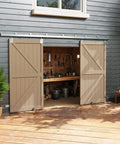 16 Foot Box Rail Exterior Barn Door Hardware Kit for Two Doors System installed with open wooden sliding doors