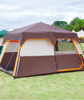 Large Family Tent For 6-8 People With Instant Setup In 60 Seconds, Spacious Two Rooms, Three Doors, Brown color, outdoor setting.