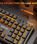 Slick Wireless Gaming Keyboard With Volume Knob And Tri Mode Bluetooth 2 4G Plus Usb C Plug In Setup Features showing volume knob and RGB lighting.