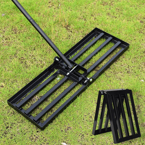 Black Lawn Leveling Rake With 30x10 Ground Plate And 78 Inch Adjustable Handle, Heavy Duty Steel For Smoothing Grass