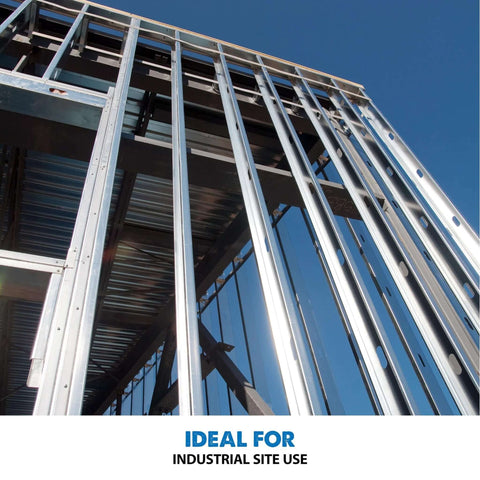 EVOMAG42 magnetic drilling system on a steel construction site with metal framing under a blue sky
