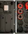 Ridg 12r Exposed Ratchet Pipe Threader Kit With Two-Piece Dies For Half Inch To One And A Quarter Inch Npt Pipes Including Sturdy Carry Case showing tools inside open case.